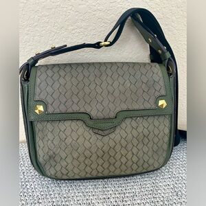 orYANY Gaby Olive Green Embossed Weave Leather Crossbody Bag